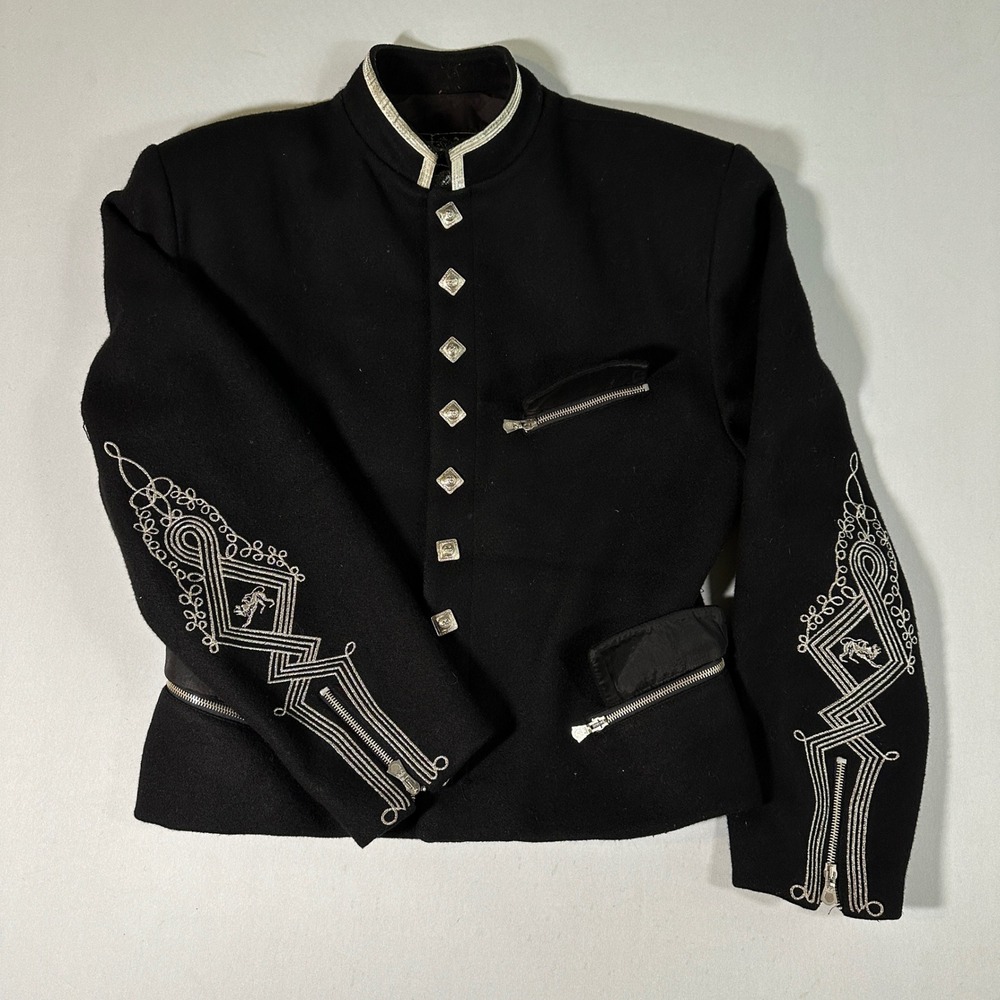 VTG PARASUCO Wool Military Jacket Embroidered Zipper Punk Emo Goth Biker Coat‎ M